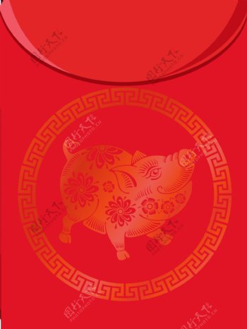 红色简约猪年剪纸新春背景设计