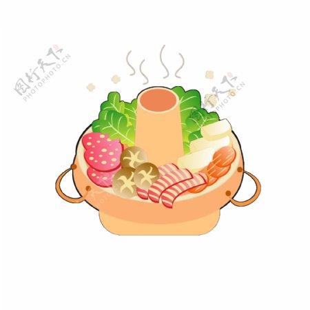 冬季美食之卡通可爱火锅元素