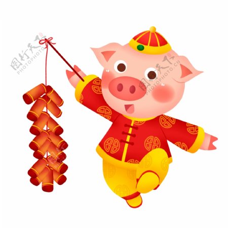 中国风喜庆放鞭炮的猪