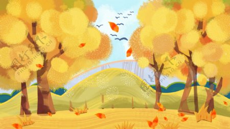 秋天落叶风景质感插画背景