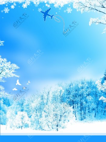 简约林海雪原树林蓝色旅游背景素材