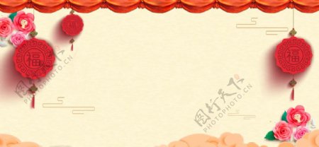 中国风红色灯笼挂饰背景设计