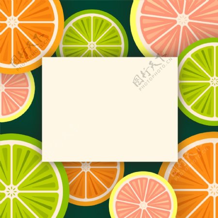 小清新卡通水果柠檬绿色橘色背景