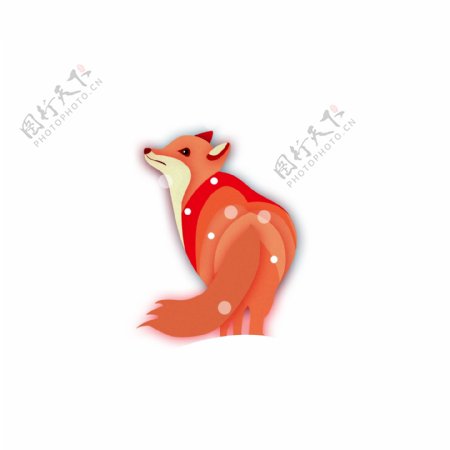 手绘大雪中的小狐狸动物设计