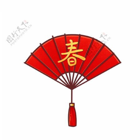 手绘卡通中国传统春节新春扇子元素