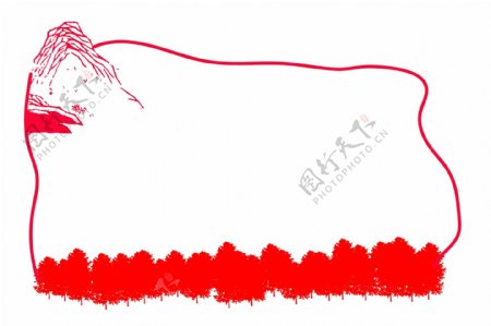 红色的树剪纸边框插画
