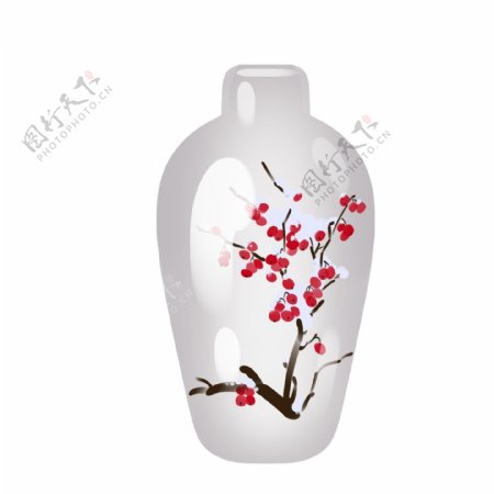 中国手绘陶瓷花瓶插画