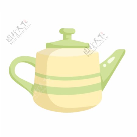 手绘黄绿色茶壶插画