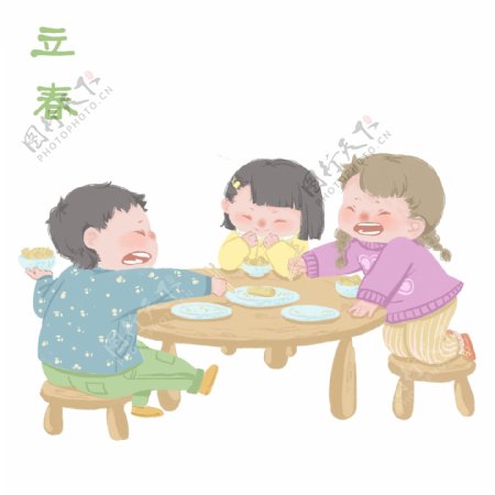 2019年手绘中国风24节气立春吃春卷