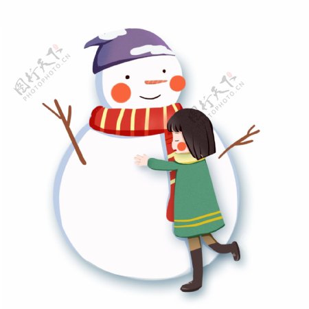拥抱雪人的女孩元素设计