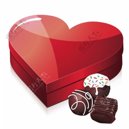 矢量图红色爱心礼盒巧克力