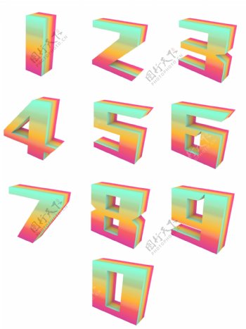 2.5D立体彩色数字艺术字装饰元素