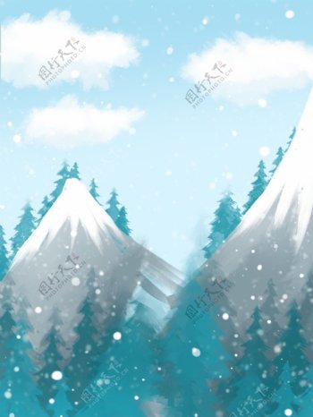小雪山水树木背景设计