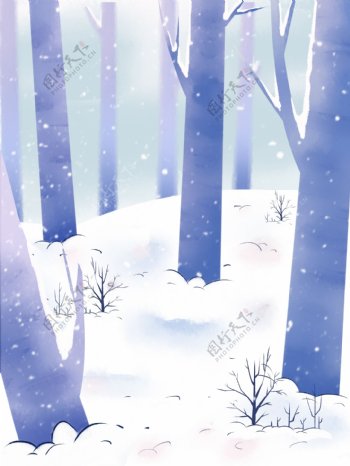 唯美冬至雪地树木背景设计