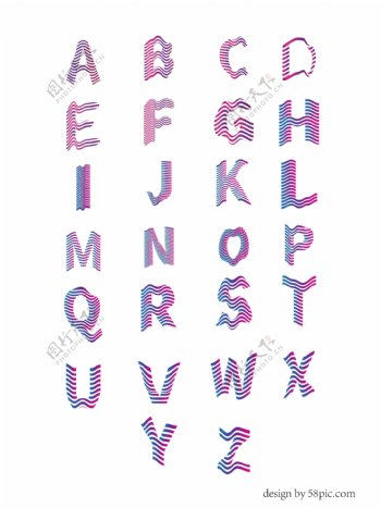 二十六英文字母波普风立体渐变商用字体