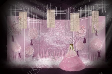 粉色浪漫新中式婚礼效果图