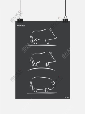 2019年猪图案图标卡矢量素材