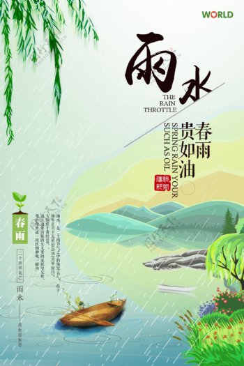 绿色二十四节气雨水宣传海报