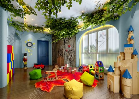 儿童房绿植装饰3D模型效果图