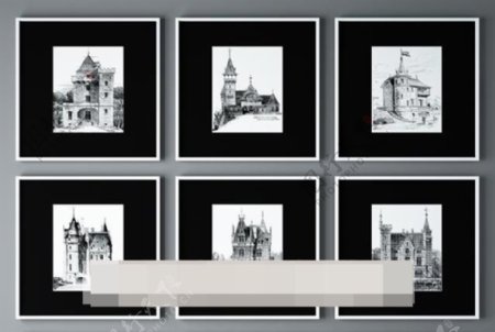 欧洲城堡写生装饰画模型