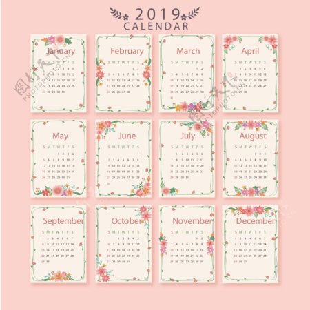 2019新年收回花卉装饰日历