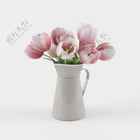 3d渲染花瓶里的粉玫瑰模型下载