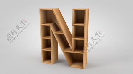 字母N形木质现代货架书架木架C4D建模