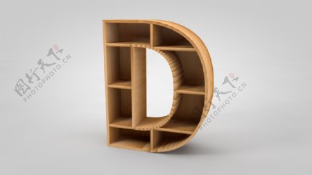 字母D形木质现代货架书架木架C4D建模