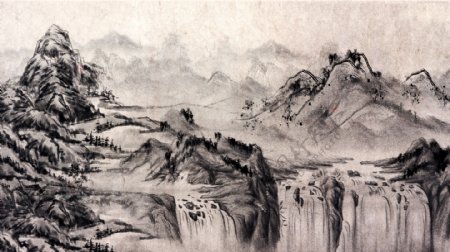 复古中国水墨画风景画中国水墨插画