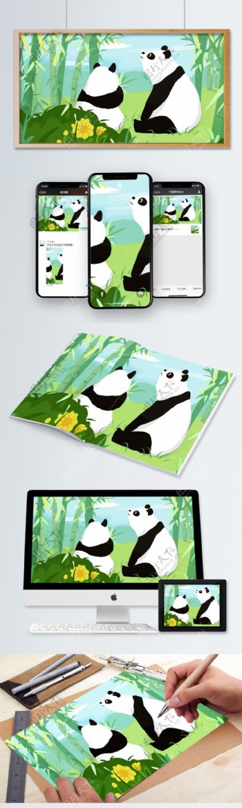 熊猫成都旅游原创插画