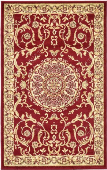 家庭式地毯古典红底黄边纹理地毯贴图