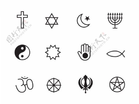 12个流行的宗教的图标