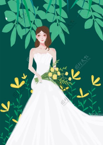 绿色森系白纱新娘
