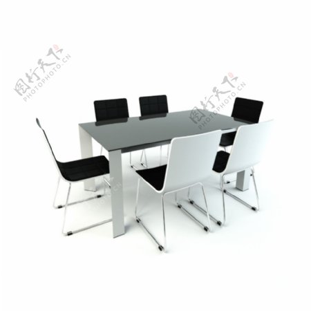 现代黑白餐桌椅组合