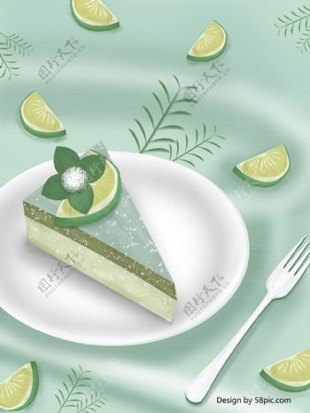 原创手绘清新柠檬蛋糕早餐插画