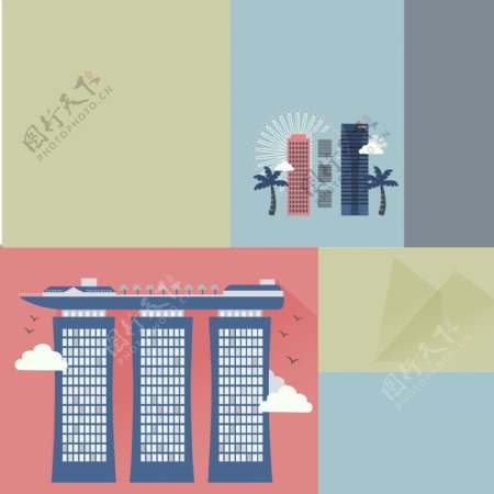 手绘矢量旅游新加坡景点地图克拉码海报背景