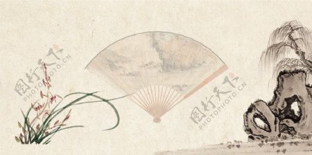 中国风扇形兰花背景设计