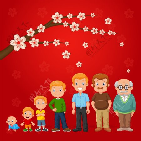 矢量手绘春节一家人幸福家庭灯笼海报背景