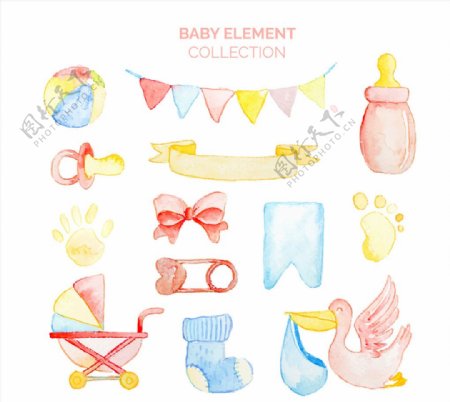 13款水彩绘可爱婴儿元素矢量图
