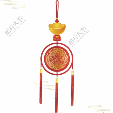 手绘中国风中国结元宝挂件喜庆节日装饰元素