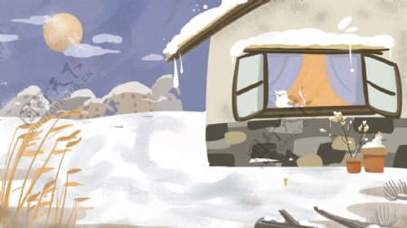 窗外冬季雪景广告背景素材