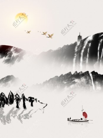 中国风禅意手绘山水装饰画