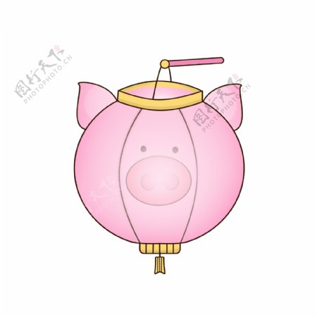 春节元旦手绘粉色小猪灯笼