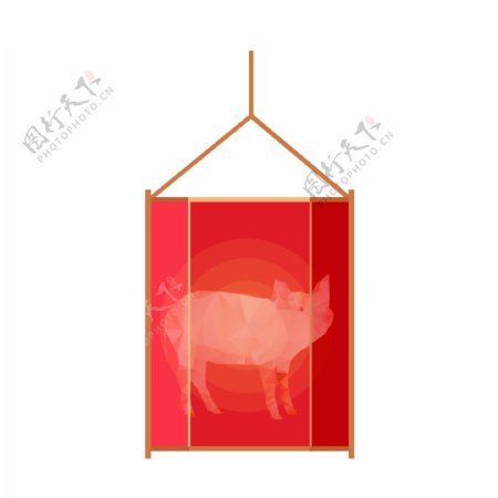 中国风喜庆过年春节红灯笼猪年扁平矢量素材