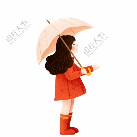 撑着雨伞的卡通女孩