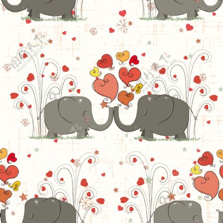 卡通爱心大象背景