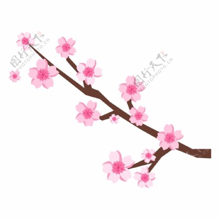粉色可爱手绘花枝卡通透明素材