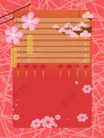 手绘红色花枝新年背景设计