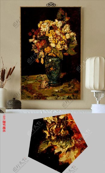 欧式复古花卉油画装饰画