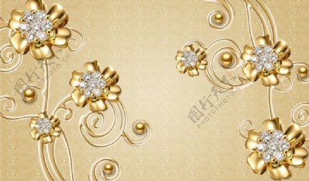 现代简约金色珠宝花朵背景墙